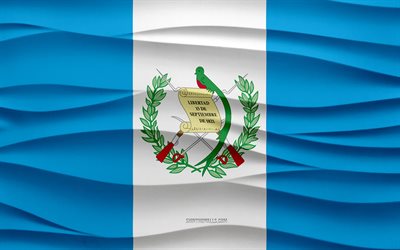 4k, Flag of Guatemala, 3d waves plaster background, Guatemala flag, 3d waves texture, Guatemala national symbols, Day of Guatemala, North America countries, 3d Guatemala flag, Guatemala, North America