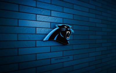 Carolina Panthers 3D logo, 4K, blue brickwall, NFL, american football, Carolina Panthers logo, american football team, sports logo, Carolina Panthers