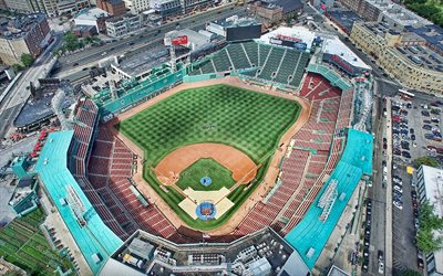 fenway park, luftaufnahme, boston red sox stadium, mlb, baseballstadion, baseballfeld, boston red sox, massachusetts, boston, major league baseball