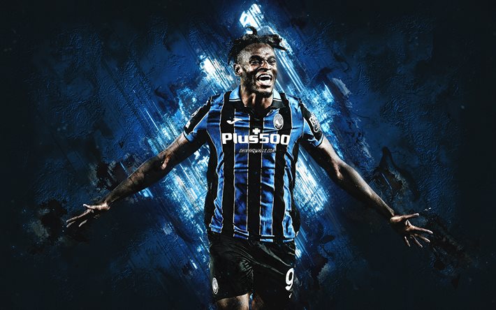 Duvan Zapata, Atalanta, Colombian footballer, portrait, Serie A, Italy, football, Atalanta BC, blue stone background