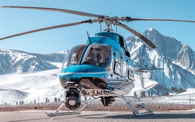 Bell 407, blue helicopter, multipurpose helicopters, civil aviation, aviation, Bell, pictures with helicopter