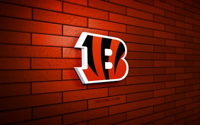 Cincinnati Bengals 3D logo, 4K, orange brickwall, NFL, american football, Cincinnati Bengals logo, american football team, sports logo, Cincinnati Bengals
