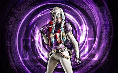 4k, Payback, Fortnite, purple grunge spiral background, Fortnite Payback Skin, Payback Fortnite character, Payback Fortnite, Fortnite characters, grunge art, Payback Skin