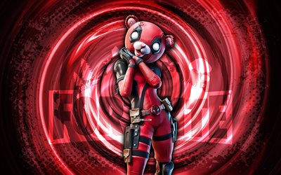 4k, cuddlepool, fortnite, rojo grunge espiral de fondo, fortnite cuddlepool skin, cuddlepool fortnite personaje, cuddlepool fortnite, personajes de fortnite, arte grunge, cuddlepool skin