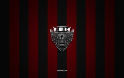 dc united-logo, american soccer club, mls, rot-schwarzer carbon-hintergrund, dc united-emblem, fußball, dc united, usa, major league soccer, dc united-silbermetall-logo
