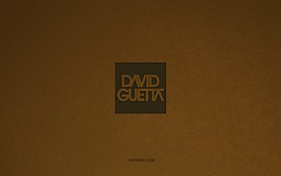 David Guetta logo, 4k, music logos, David Guetta emblem, brown stone texture, David Guetta, music brands, David Guetta sign, brown stone background