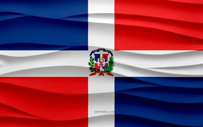 4k, bandera de república dominicana, fondo de yeso de ondas 3d, textura de ondas 3d, símbolos nacionales de república dominicana, día de república dominicana, países de américa del norte, república dominicana, américa del norte