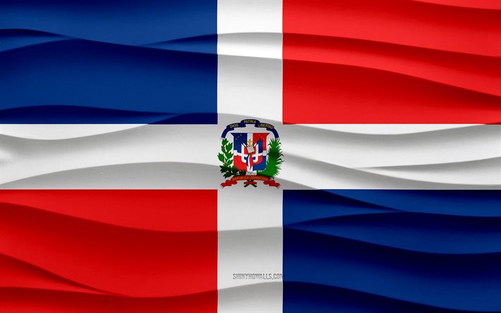 4k, Flag of Dominican Republic, 3d waves plaster background, Dominican Republic flag, 3d waves texture, Dominican Republic national symbols, Day of Dominican Republic, North America countries, Dominican Republic, North America