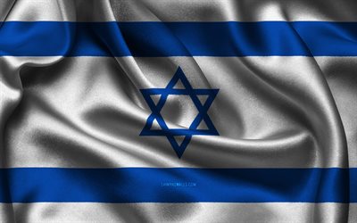 bandeira de israel, 4k, países asiáticos, cetim bandeiras, dia de israel, ondulado cetim bandeiras, bandeira israelense, israel símbolos nacionais, ásia, israel