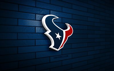 Houston Texans 3D logo, 4K, blue brickwall, NFL, american football, Houston Texans logo, american football team, sports logo, Houston Texans