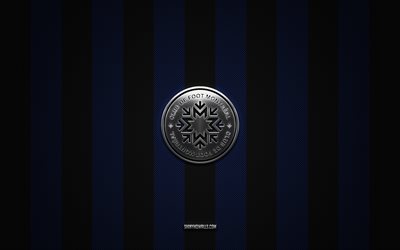 CF Montreal logo, Canadian soccer club, MLS, blue black carbon background, CF Montreal emblem, soccer, CF Montreal, USA, Major League Soccer, CF Montreal silver metal logo