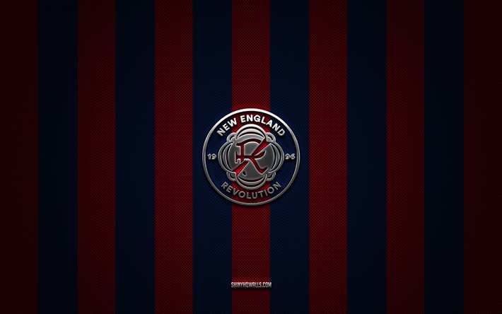 new england revolution logosu, amerikan futbol kulübü, ilkay, mavi kırmızı karbon arka plan, new england revolution amblemi, futbol, new england devrimi, abd, major league soccer