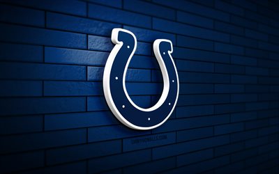 Indianapolis Colts 3D logo, 4K, blue brickwall, NFL, american football, Indianapolis Colts logo, american football team, sports logo, Indianapolis Colts