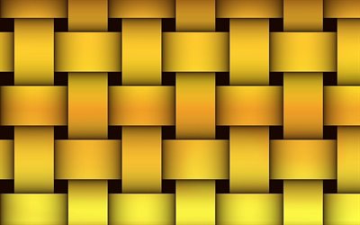 yellow wickerwork background, 3D textures, weaving textures, 3D backgrounds, wickerwork textures, vector textures, wooden weaving backgrounds, interweaving patterns, wickerwork, wickerwork backgrounds