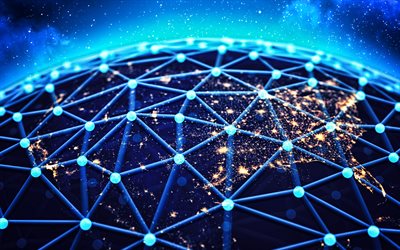 küresel ağlar, 4k, iletişim, sosyal ağlar, abd, kuzey amerika, mavi ağlar arka plan, iletişim teknolojileri, abd ağları, mavi ızgara arka plan, ağ ızgarası