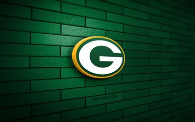 Green Bay Packers 3D logo, 4K, green brickwall, NFL, american football, Green Bay Packers logo, american football team, sports logo, Green Bay Packers