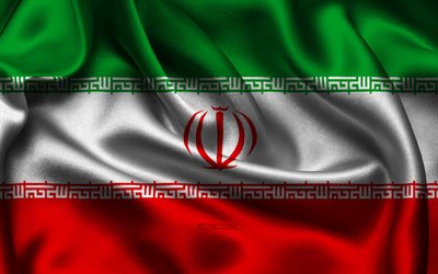 イランの旗, 4k, アジア諸国, サテンフラグ, イランの日, 波状のサテンの旗, イランの国のシンボル, アジア, イラン