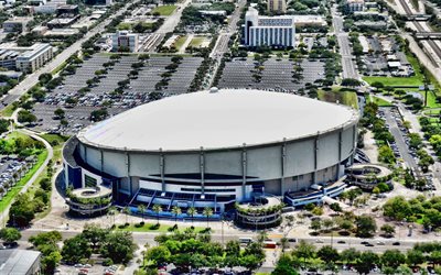 4k, Tropicana Field, aerial view, Tampa Bay Rays stadium, Tampa Bay Lightning stadium, St Petersburg, Florida, MLB, NHL, sports arenas, USA