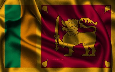 スリランカの旗, 4k, アジア諸国, サテンフラグ, スリランカの国旗, スリランカの日, 波状のサテンの旗, スリランカの国のシンボル, アジア, スリランカ