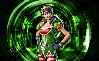 tinseltoes, 4k, verde resumo de fundo, fortnite, resumo raios, tinseltoes skin, fortnite tinseltoes skin, personagens fortnite, tinseltoes fortnite