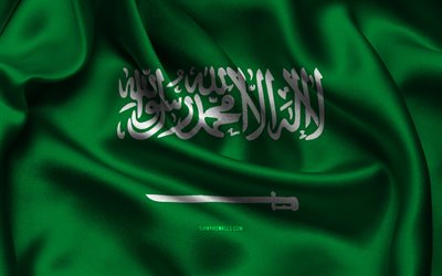 Saudi Arabia flag, 4K, Asian countries, satin flags, flag of Saudi Arabia, Day of Saudi Arabia, wavy satin flags, Saudi flag, Saudi Arabia national symbols, Asia, Saudi Arabia