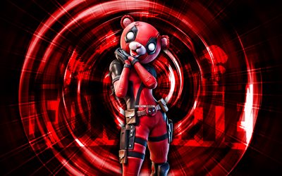 cuddlepool, 4k, fondo rojo abstracto, fortnite, rayos abstractos, cuddlepool skin, fortnite cuddlepool skin, personajes de fortnite, cuddlepool fortnite