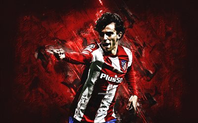 joao felix, atletico madrid, joueur de football portugais, portrait, fond de pierre rouge, la liga, espagne, football