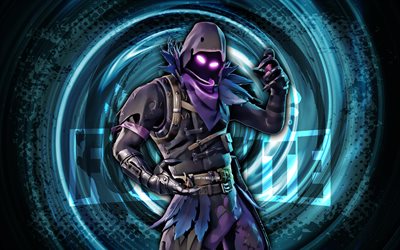 4k, raven, fortnite, blauer grunge-spiralhintergrund, fortnite raven skin, raven fortnite-charakter, raven fortnite, fortnite-charaktere, grunge-kunst, raven skin