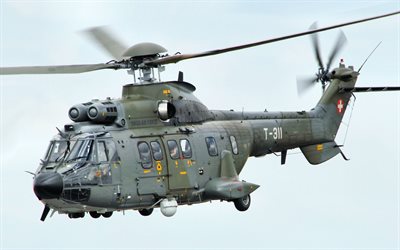 eurocopter as532 cougar, 4k, fuerza aérea suiza, ejército suizo, helicóptero de transporte militar, as532 cougar, aviación militar, aviones, eurocopter