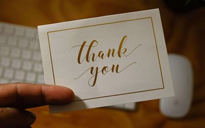 4k, gracias, conceptos de gratitud, citas de gratitud, gracias en tarjeta de cartón, letras doradas, tarjeta de gratitud