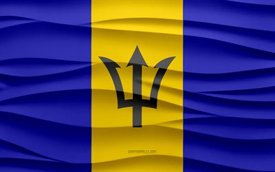 4k, Flag of Barbados, 3d waves plaster background, Barbados flag, 3d waves texture, Barbados national symbols, Day of Barbados, North America countries, 3d Barbados flag, Barbados, North America