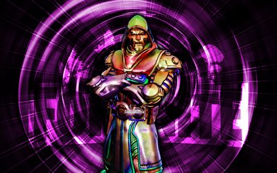 holo foil doctor doom, 4k, violeta resumo de fundo, fortnite, resumo raios, holo foil doctor doom skin, fortnite holo foil doctor doom skin, personagens de fortnite, holo foil doctor doom fortnite