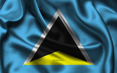Saint Lucia flag, 4K, North American countries, satin flags, flag of Saint Lucia, Day of Saint Lucia, wavy satin flags, Saint Lucian flag, Saint Lucia national symbols, North America, Saint Lucia