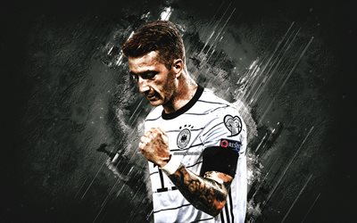 marco reus, squadra nazionale di calcio tedesca, giocatore di football tedesco, ritratto, sfondo di pietra bianca, germania, calcio