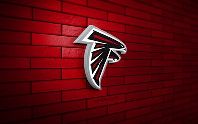 Atlanta Falcons 3D logo, 4K, red brickwall, NFL, american football, Atlanta Falcons logo, american football team, sports logo, Atlanta Falcons