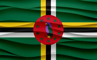 4k, Flag of Dominica, 3d waves plaster background, Dominica flag, 3d waves texture, Dominica national symbols, Day of Dominica, North America countries, 3d Dominica flag, Dominica, North America