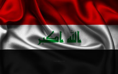 bandiera dell iraq, 4k, paesi asiatici, bandiere di raso, giorno dell iraq, bandiere di raso ondulate, bandiera irachena, simboli nazionali iracheni, asia, iraq