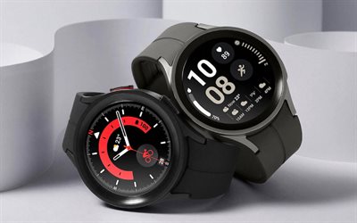 4k, galaxy watch 5, 2022, relógio moderno, smartwatch, samsung galaxy watch 5, novo preto galaxy watch, samsung