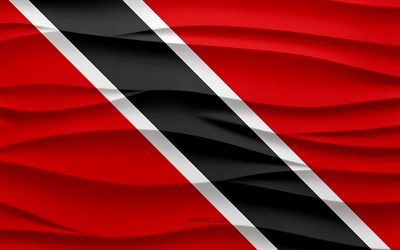 4k, Flag of Trinidad and Tobago, 3d waves plaster background, Trinidad and Tobago flag, 3d waves texture, Trinidad and Tobago national symbols, Day of Trinidad and Tobago, North America countries, Trinidad and Tobago, North America