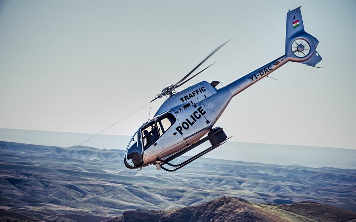 airbus ec120 colibri, 4k, polis helikopterleri, sivil havacılık, gümüş helikopter, havacılık, uçan helikopterler, airbus, helikopterli resimler, ec120 colibri