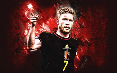 kevin de bruyne, porträt, belgische fußballnationalmannschaft, roter steinhintergrund, fußball, belgien