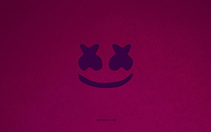 マシュメロのロゴ, 4k, クリストファー・コムストック, 音楽のロゴ, マシュメロ エンブレム, 紫色の石のテクスチャ, マシュメロ, 音楽ブランド, マシュメロサイン, 紫色の石の背景, dj マシュメロ