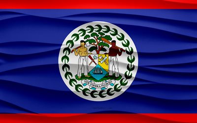 4k, Flag of Belize, 3d waves plaster background, Belize flag, 3d waves texture, Belize national symbols, Day of Belize, North America countries, 3d Belize flag, Belize, North America