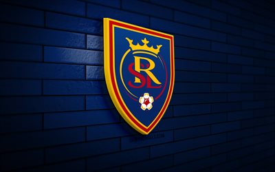 Real Salt Lake 3D logo, 4K, blue brickwall, MLS, soccer, american soccer club, Real Salt Lake logo, football, Real Salt Lake, sports logo, Real Salt Lake FC