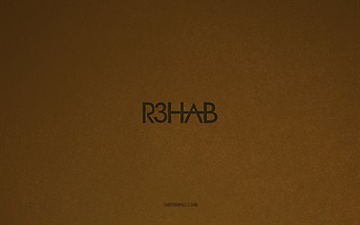 logo r3hab, 4k, loghi musicali, emblema r3hab, struttura in pietra marrone, r3hab, marchi musicali, segno r3hab, sfondo in pietra marrone, fadil el ghoul