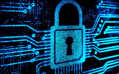 proteção digital, 4k, azul tecnologia de fundo, azul cadeado digital, azul de fundo de cibersegurança, proteção, cibersegurança, plano de fundo com um cadeado, tecnologias de segurança da informação