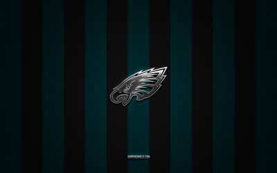 Philadelphia Eagles logo, american football team, NFL, blue black carbon background, Philadelphia Eagles emblem, american football, Philadelphia Eagles silver metal logo, Philadelphia Eagles
