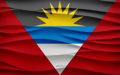 4k, Flag of Antigua and Barbuda, 3d waves plaster background, Antigua and Barbuda flag, 3d waves texture, Antigua and Barbuda national symbols, Day of Antigua and Barbuda, Antigua and Barbuda, North America
