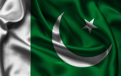 drapeau du pakistan, 4k, les pays d asie, les drapeaux de satin, le drapeau du pakistan, le jour du pakistan, les drapeaux de satin ondulés, le drapeau pakistanais, les symboles nationaux pakistanais, l asie, le pakistan