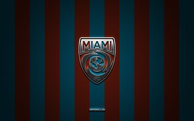 Miami FC logo, American soccer club, USL, blue orange carbon background, Miami FC emblem, soccer, Miami FC, USA, United Soccer League, Miami FC silver metal logo